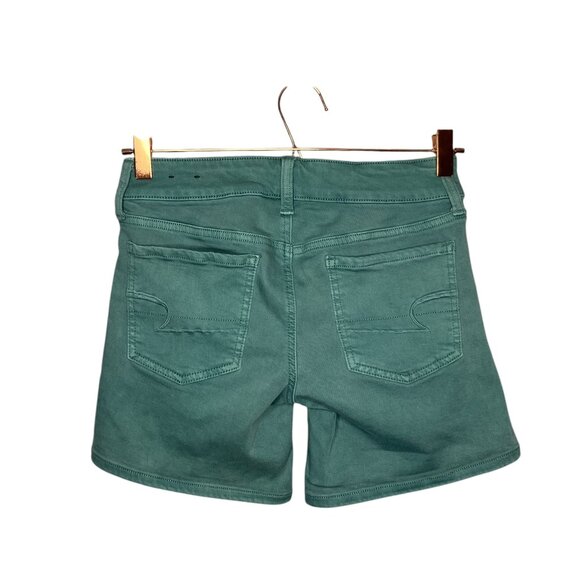 American Eagle Size 0 Teal Green Blue AEO Twill X Super Stretch‎ Midi Shorts - Picture 4 of 7